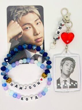 (4pcs) BTS RM NAMJOON PHOTO KEYCHAIN BRACELET PHOTOCARD BUNDLE